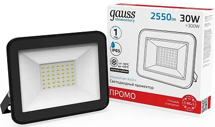 Прожектор LED Elementary 6500K  30W 2550Lm IP65 черный Gauss