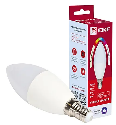 Умная лампа EKF Connect 5W WIFI RGBW E14