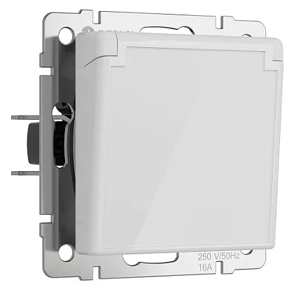 Розетка 1-я с/з со шторками и крышкой IP44 Белый акрил WERKEL