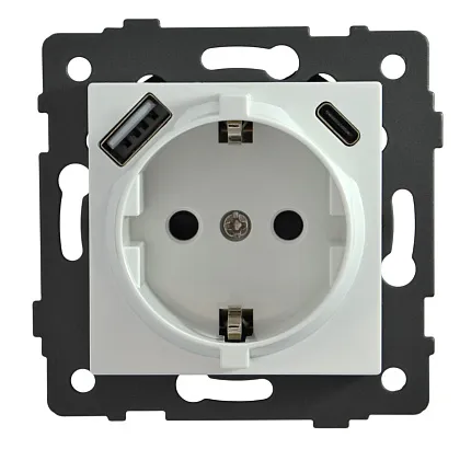 Розетка 1-я с/з с шторками с USB и TYPE C (5В, 2.1А) белая A-026W "Aura" AWSproducts