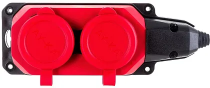 Розетка 2-ая каучук переносная с/з (красная) IP44 AY-KA