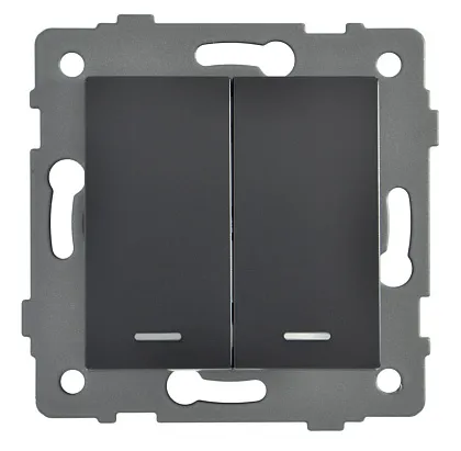 Выключатель проходной 2-кл. с подсветкой чёрный A-012B "Aura" AWSproducts