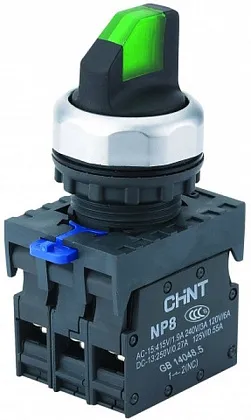 Переключатель NP8-11XD/213 2 пол. LED зел. 230В 1но+1нз IP65 Chint