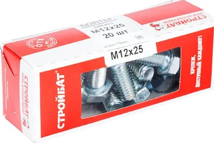 Болт М12*25 DIN933 цинк (20 шт.) (Стройбат)