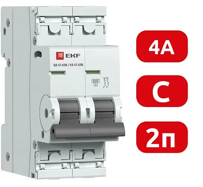 Автоматический выключатель ВА 47-63N C 4/2 6кА Proxima EKF