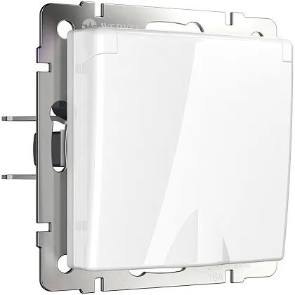 Розетка 1-я с/з со шторками и крышкой IP44 Белый WERKEL