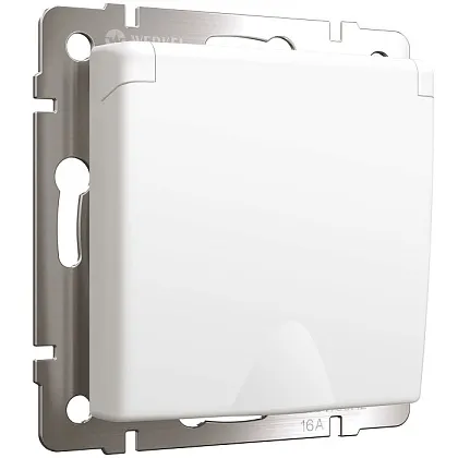 Розетка 1-я с/з со шторками и крышкой IP44 Белый матовый WERKEL