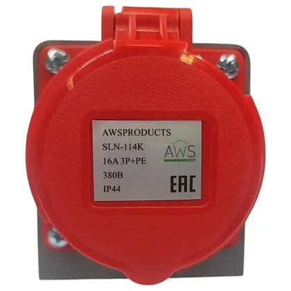 Розетка стационарная 16A 4п (3P+PE) SLN-114K IP44, 380В, AWSPRODUCTS