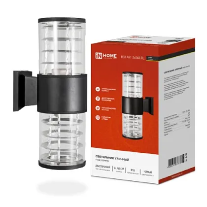 Светильник уличный двусторонний НБУ ART-2хA60-BL алюминиевый под лампу 2хE27 230B черный серии CITY 