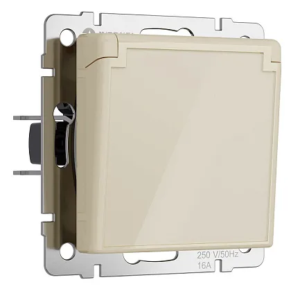 Розетка 1-я с/з со шторками и крышкой IP44 Айвори акрил WERKEL