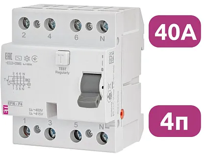 УЗО EFI6-P4 40/4/0.03 30мА, тип АС, 6кА ETI