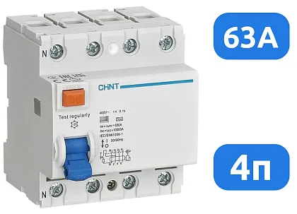 УЗО NL1-63 63/4 30mA, тип AC, 6kA CHINT