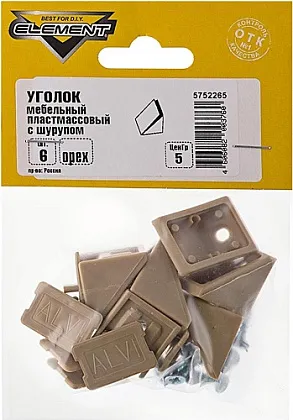 Уголок мебельный пластмас. с шурупом орех (6шт.) (Стройбат)