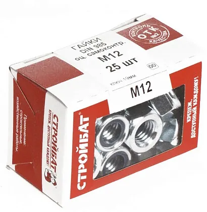 Гайка М12 с нейлоновым кольцом DIN985 цинк (25 шт.) (Стройбат), уп