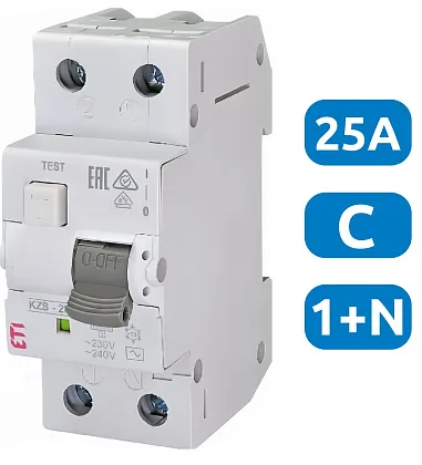 АВДТ KZS-2M C25/0.03 1+N, 30мА, тип АС, 10кА ETI