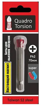 Бита 1/4" Ph2х70мм магнитная (1 шт) Quadro Torsion