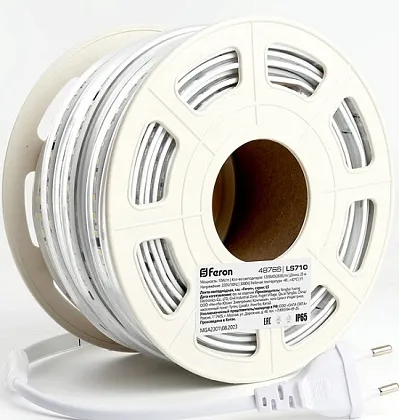 Лента светодиодная LS710 120SMD(2835)/м 10Вт/м 220V длина 25м, 3000K, IP65, с 1 сетевым шнуром, 2 за