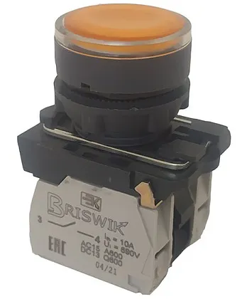 Кнопка КМЕ 4610м -Л 24В жёл. IP65 10А 1но Briswik