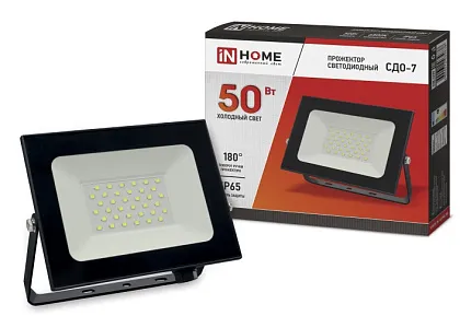 Прожектор LED СДО-7 6500К 50Вт 4500Лм IP65 черный IN HOME