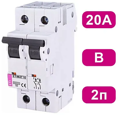 Автоматический выключатель ETIMAT10 B20/2 10кA ETI
