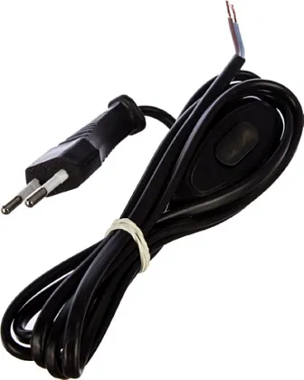 Шнур для бра с вилкой и выключателем ШВВП 2х0,75мм2 1,7м Черный UNIVersal