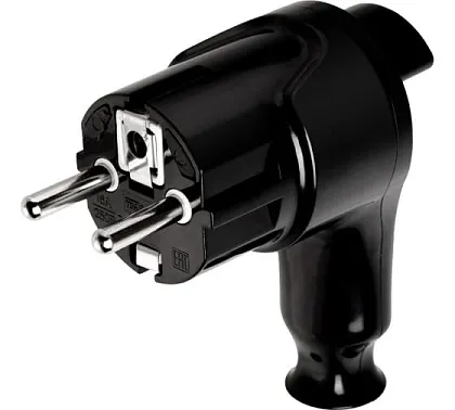 Вилка угловая с/з 16А Черная TDM