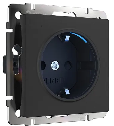 Розетка 1-я с/з с подсветкой Черный матовый WERKEL