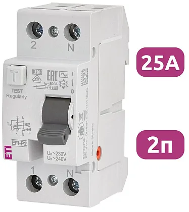 УЗО EFI-P2 25/2/0.1 100мА, тип АС, 10кА ETI