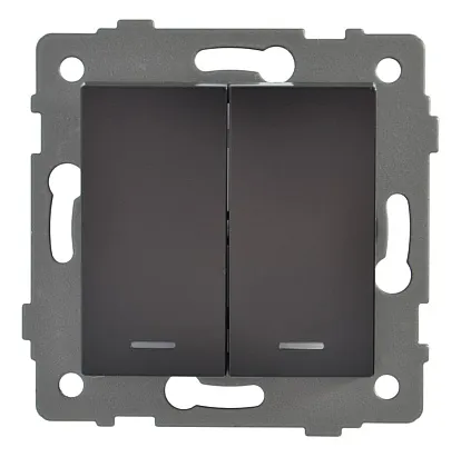 Выключатель 2-кл. с подсветкой чёрный A-011B "Аура" AWSproducts