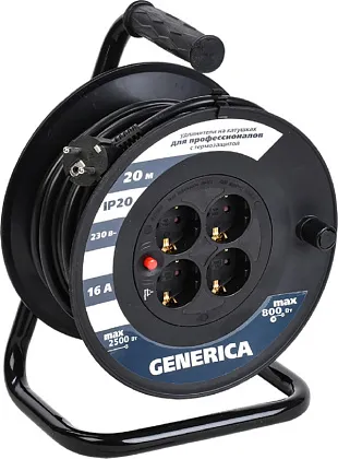 Удлинитель на катушке 4гн. 20м с/з ПВС 3х1,5мм2 УК20 GENERICA