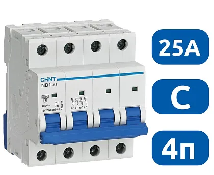 Автоматический выключатель NB1-63 C25/4 6кА CHINT