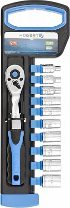 Набор головок с трещоткой 1/4", 10 шт. 72 зубца HOEGERT, ком