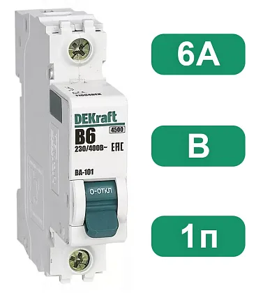 Автоматический выключатель ВА-101 B6/1 4.5кА Dekraft