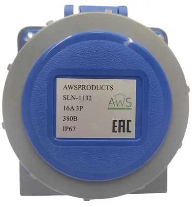 Розетка стационарная 16A 3п (2P+PE) SLN-1132 IP67, 380В, AWSPRODUCTS