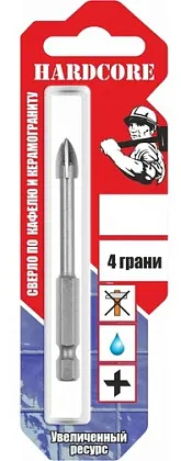 Сверло по керамограниту и керам.плитке 8мм "Hardcore" 4 грани