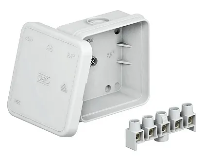 Коробка распред. о/п 75х75х36 IP55 СЕРАЯ с колодкой А6 OBO Bettermann (10)