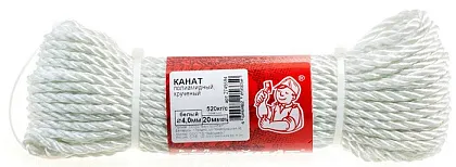 Канат полиамидный 4 мм крученый (20м) (Стройбат), уп