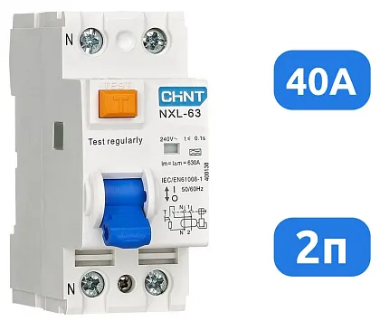 УЗО NXL-63 40/2 30mA, тип AC, 6kA CHINT