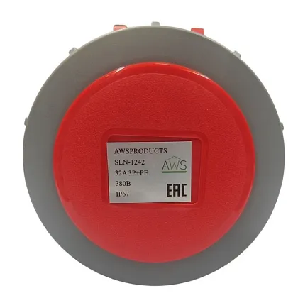 Розетка стационарная 32A 4п (3P+PE) SLN-1242 IP67, 380В, AWSPRODUCTS