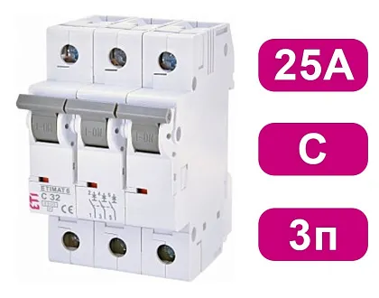 Автоматический выключатель ETIMAT P6 C25/3 6кA ETI