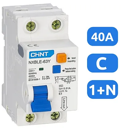 АВДТ NXBLE-63Y C40/1+N 30мА, тип АC, 4,5кА CHINT