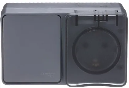 Блок ОУ розетка с/з + выключатель 1-кл. IP54 Антрацит AtlasDesign SE