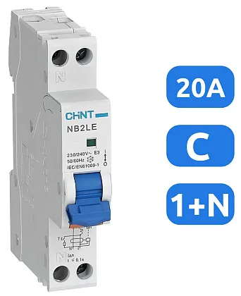 АВДТ NB2LE C20/1+N 30мА, 1 мод. тип АC, 6кА CHINT
