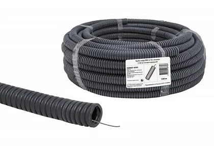 Труба гофр. ПВХ 16 мм СЕРАЯ с зондом Народная TDM (100м) УЦЕНКА