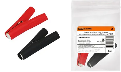 Зажим "крокодил" ЗКИ 5А 46мм в изоляции красный/черный (1шт+1шт) TDM