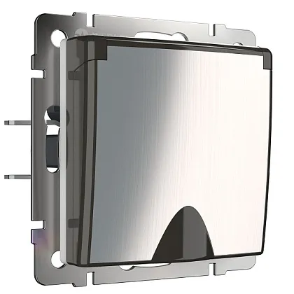 Розетка 1-я с/з со шторками и крышкой IP44 Глянцевый никель WERKEL