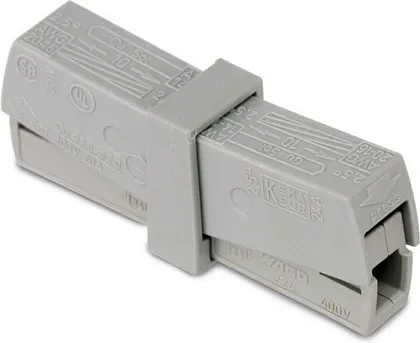 Клемма рычажковая проходная 2 отверстия 0,5-2,5 24А серая (WAGO)