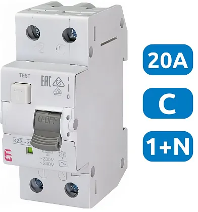 АВДТ KZS-2M C20/0.03 1+N, 30мА, тип АС, 10кА ETI