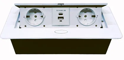 Выдвижная гор. розетка 2 Euro 16A USB type A+C 18W Белый RocketSocket