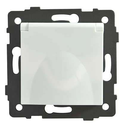 Розетка 1-я с крышкой с/з с шторками белая A-023W "Aura" AWSproducts